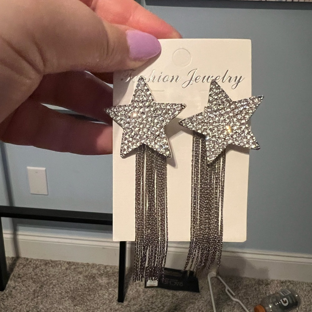 Silver Star Dangle Earrings